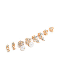 Gold Diamante & Pearl Clip-On Earrings 4-Pack - link has visual effect only