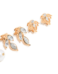 Gold Diamante & Pearl Clip-On Earrings 4-Pack - link has visual effect only