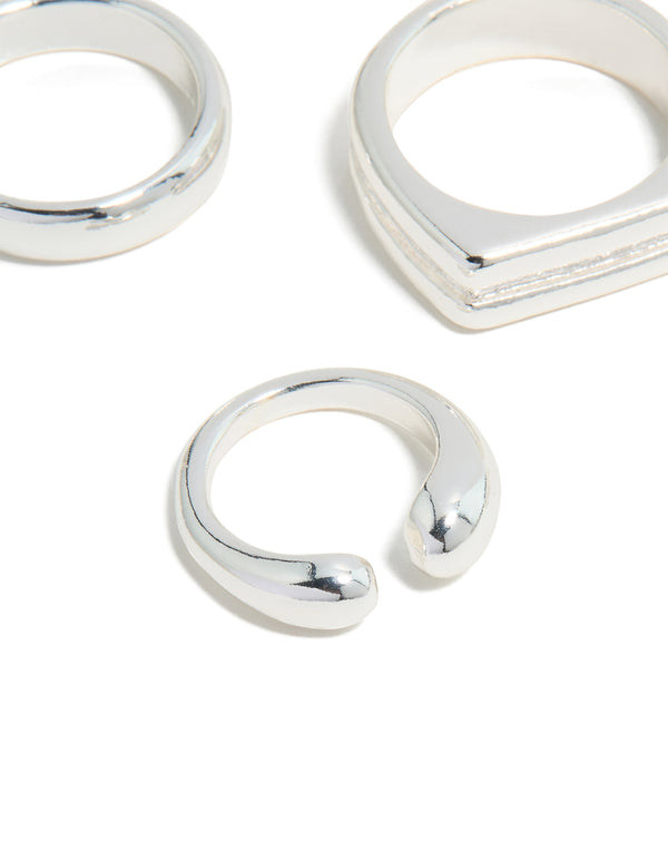 Silver Chunky Mixed Ring 8-Pack