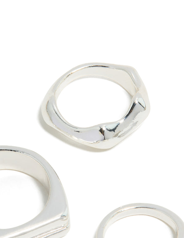 Silver Chunky Mixed Ring 8-Pack