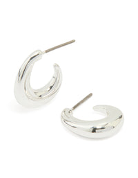 Silver Warped Chunky Huggie Earrings - link has visual effect only