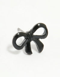Black Coated Metal Ribbon Bow Stud Earrings - link has visual effect only