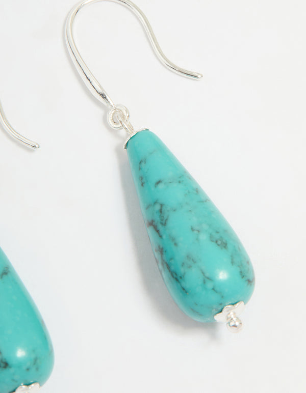 Silver Plated Turquoise Stone Sleek Drop Earrings