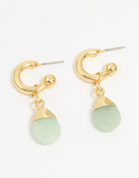 Gold Plated Green Semi Precious Stone Oval Hoop Earrings - link has visual effect only
