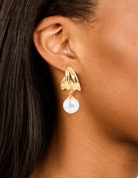 Gold Plated Pearl Textured Hoop Earrings - link has visual effect only