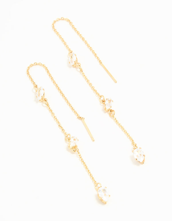 Gold Plated Cubic Zirconia Oval Thread Through Earrings