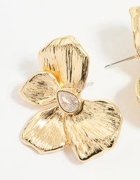 Gold Plated Cubic Zirconia Half Textured Flower Earrings - link has visual effect only