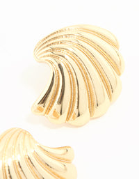 Gold Plated Ribbed Medium Curved Stud Earrings - link has visual effect only