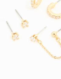 Gold Plated Cubic Zirconia Dainty Chain & Huggie Earrings 4-Pack - link has visual effect only