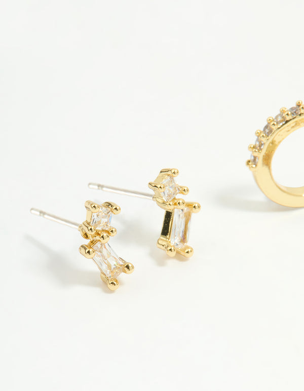 Gold Plated Cubic Zirconia Stud & Chain Earrings 4-Pack