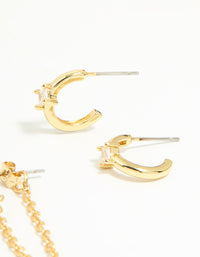 Gold Plated Cubic Zirconia Stud & Chain Earrings 4-Pack - link has visual effect only