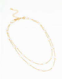 Gold Plated Pearl Layered Necklace - link has visual effect only