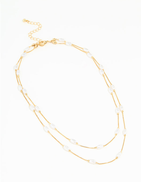 Gold Plated Pearl Layered Necklace