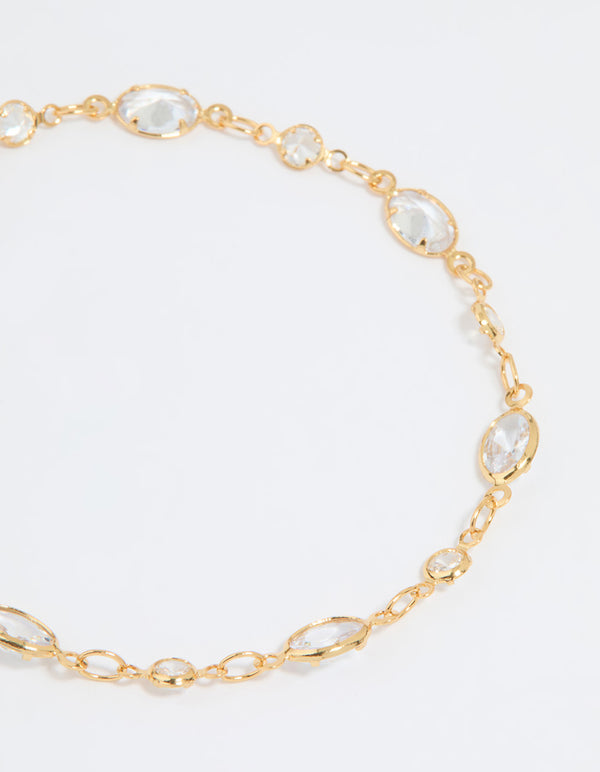 Gold Plated Cubic Zirconia Oval & Round Bracelet