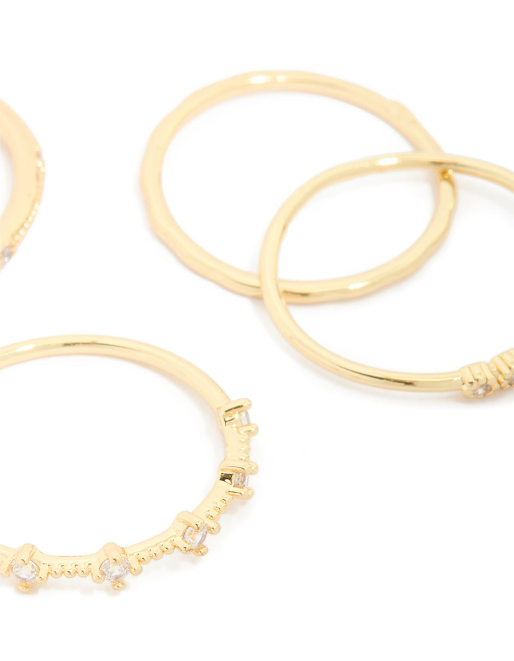 Featuring gold plated cubic zirconia mixed detail rings 5-pack close up view