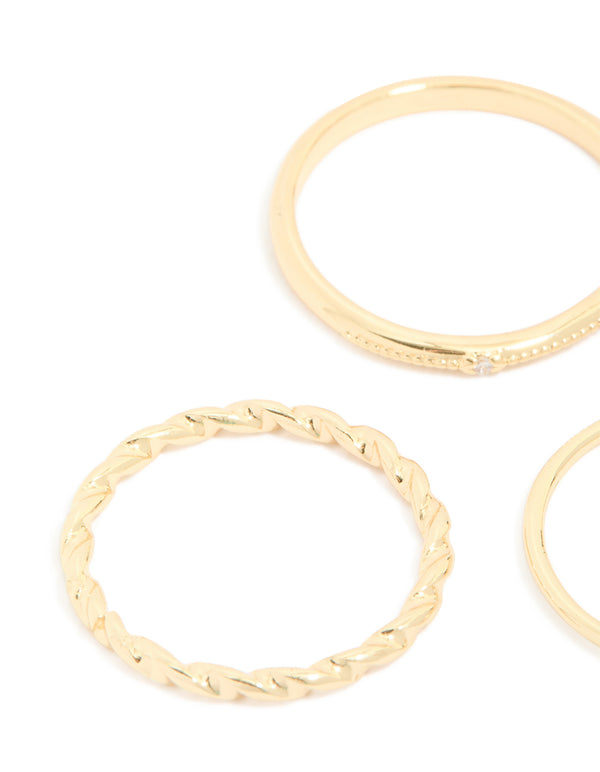 Crafted from gold plated material with cubic zirconia mixed detail rings 5-pack side detail view
