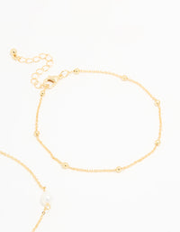 Gold Plated Freshwater Pearl Ball Chain Anklets 2-Pack - link has visual effect only