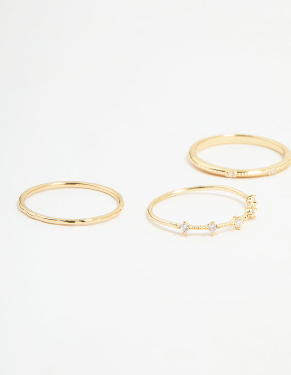 Gold Plated Cubic Zirconia Mixed Detail Rings 5-Pack