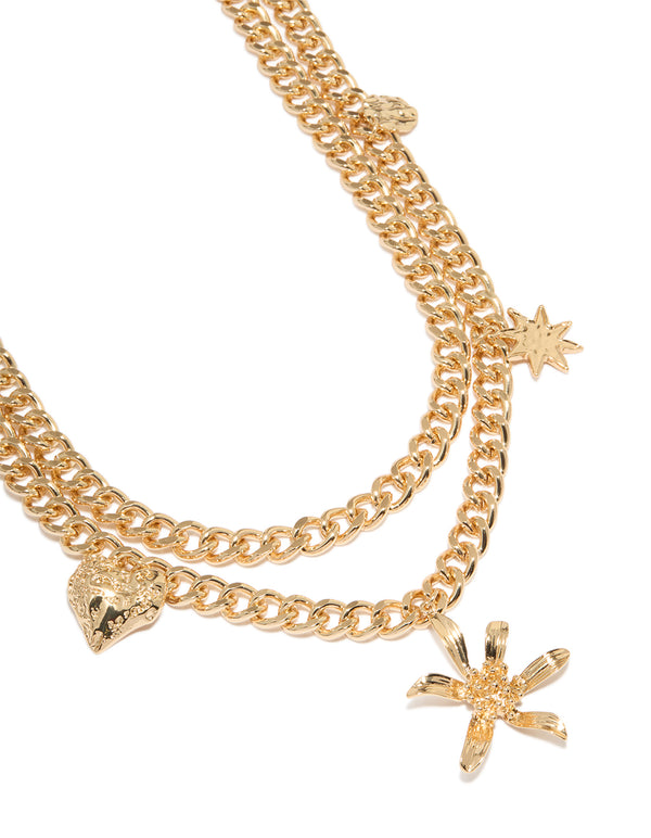 Gold Star & Heart Charm Layered Belt