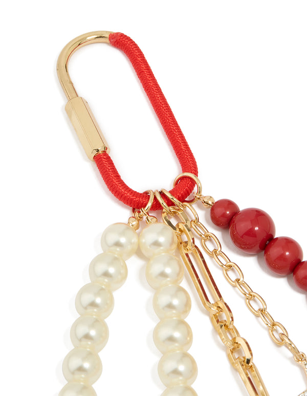 Pearl Beaded Heart & Star Key Chain