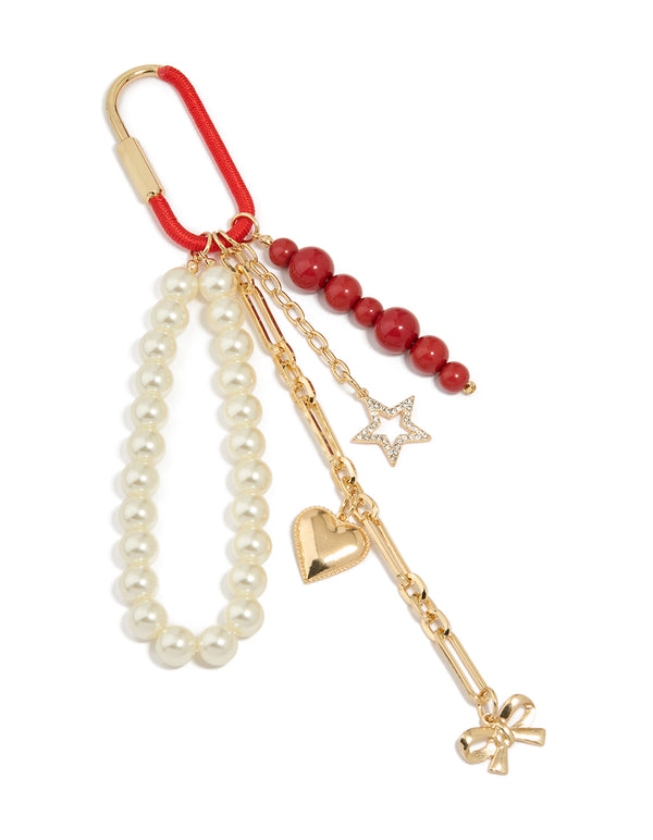 Pearl Beaded Heart & Star Key Chain