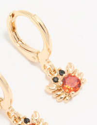 Gold Red Cubic Zirconia Crab Huggie Drop Earrings - link has visual effect only
