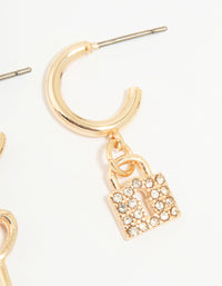 Gold Lock & Key Huggie Drop Earrings - link has visual effect only
