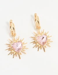 Gold Starburst Heart Huggie Drop Earrings - link has visual effect only
