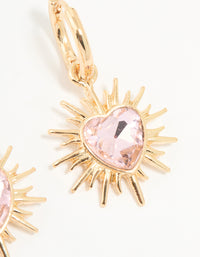 Gold Starburst Heart Huggie Drop Earrings - link has visual effect only