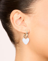 Gold White Enamel Heart Huggie Drop Earrings - link has visual effect only