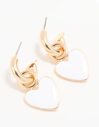 Gold White Enamel Heart Huggie Drop Earrings - link has visual effect only