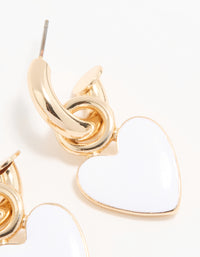 Gold White Enamel Heart Huggie Drop Earrings - link has visual effect only