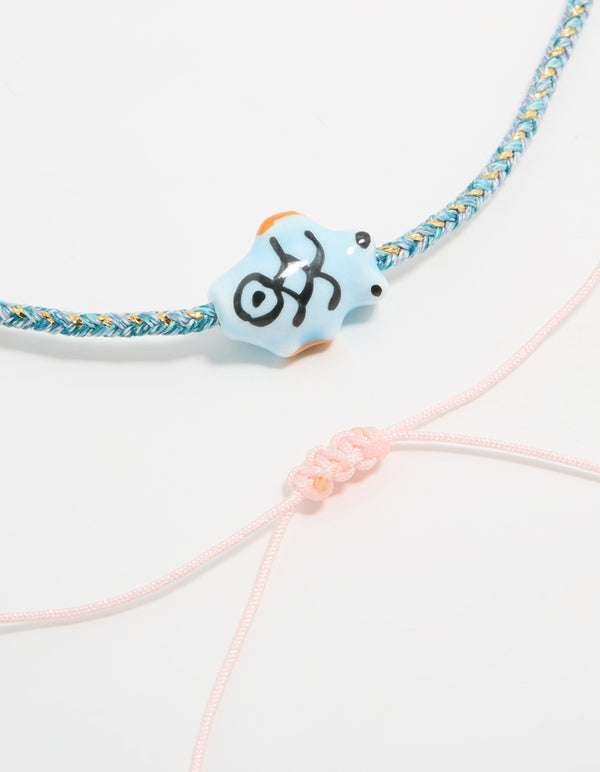 Gold Beaded Rope Shell & Fish Anklets 3-Pack