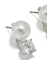 Silver Cubic Zirconia Pearl Stud Earrings - link has visual effect only