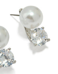 Silver Cubic Zirconia Pearl Stud Earrings - link has visual effect only