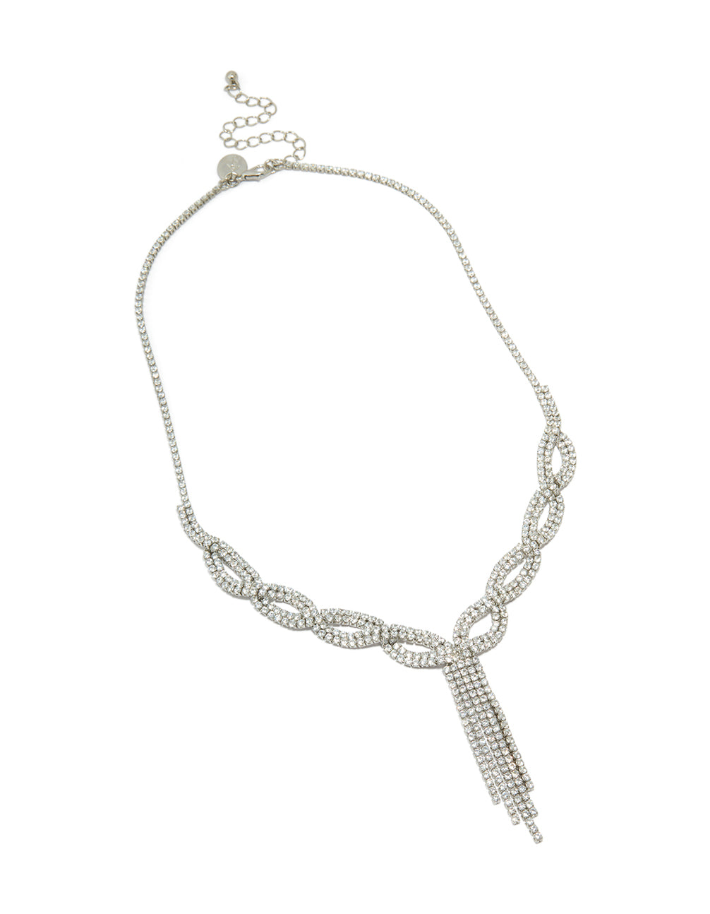 Silver Cubic Zirconia Circle & Tassel Necklace