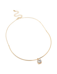 Gold Cubic Zirconia Round Pendant Necklace - link has visual effect only
