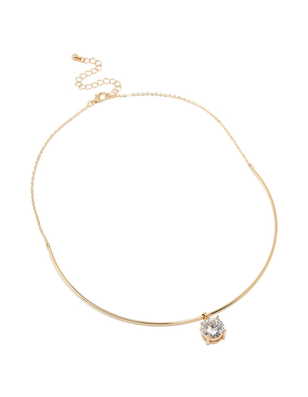 Gold Cubic Zirconia Round Pendant Necklace