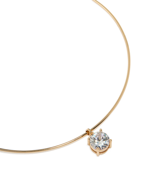 Gold Cubic Zirconia Round Pendant Necklace
