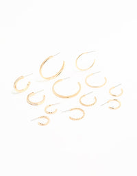 Gold Textured Hoop Earrings 6-Pack - link has visual effect only