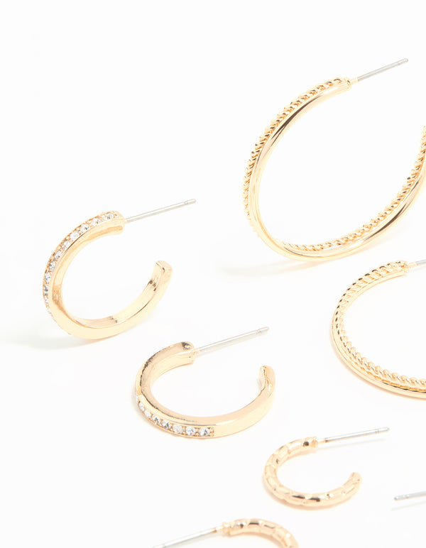 Gold Textured Hoop Earrings 6-Pack