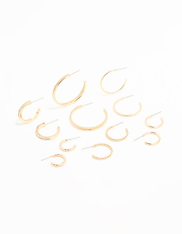 Gold Textured Hoop Earrings 6-Pack