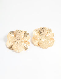 Gold Textured Flower Stud Earrings - link has visual effect only