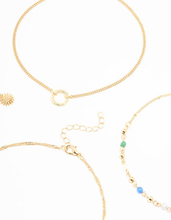 Gold Celestial Charm Choker Necklaces 5-Pack