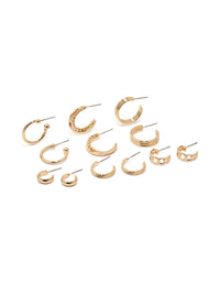 Gold Textured & Smooth Hoop Earrings 6-Pack - link has visual effect only