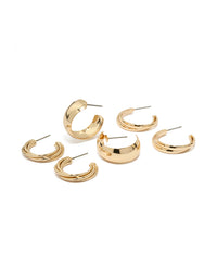 Gold Layered & Chubby Hoop Earrings 3-Pack - link has visual effect only
