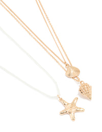 Gold Beaded Sea Star & Sea Charm Layered Necklace Set - link has visual effect only