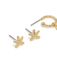 Gold Plated Green Cubic Zirconia & Starfish Earrings 3-Pack - link has visual effect only