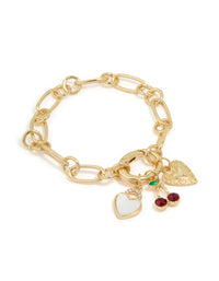 Gold Plated Cherry & Heart Locket Charm Bracelet - link has visual effect only