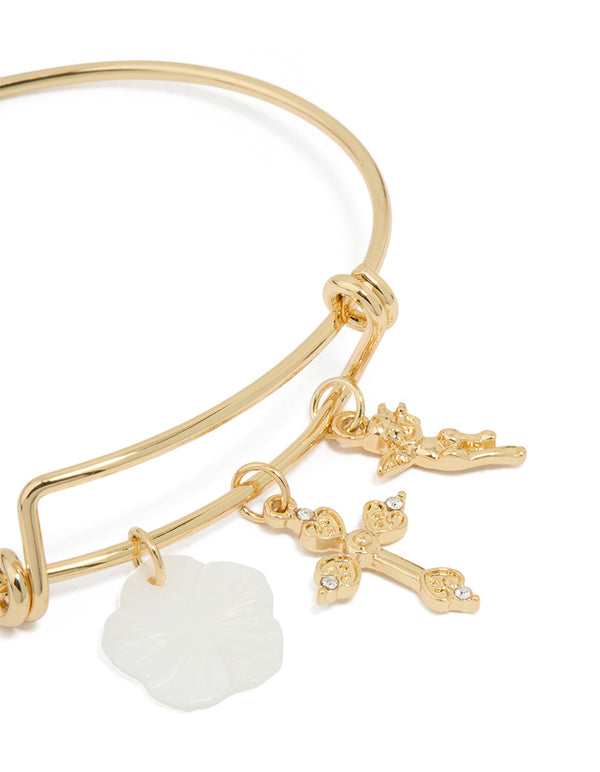 Gold Cross Flower Bangle